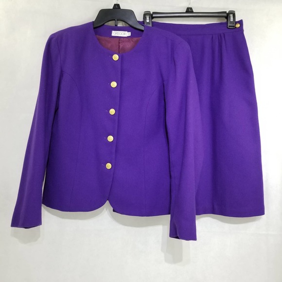 Vintage Gregor Wool Purple Skirt Suit Blazer Jacket 8 Lined - Picture 1 of 12